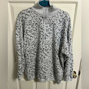 Aerie Leopard Print Cozy Quarter Zip Oversized Sweatshirt Pullover Size Small